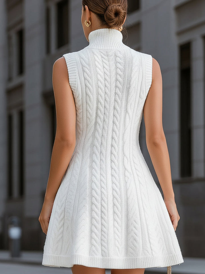 Cable Knit Mock Neck Sleeveless Mini Dress