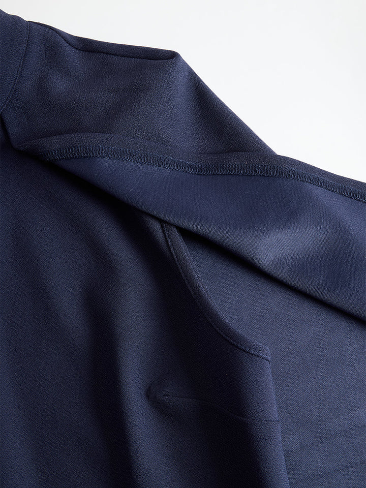Elegant Navy Cape-Sleeve Midi Dress