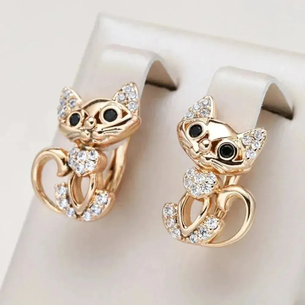 Elegant Zirconia Cat Earrings