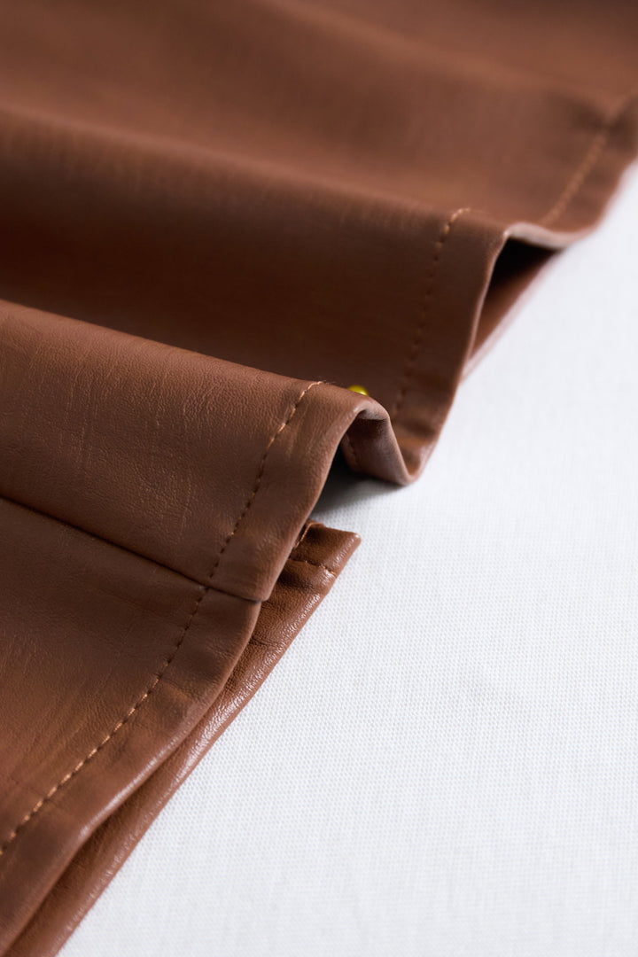 Caramel Faux Leather Sleeveless Midi Dress with Belt