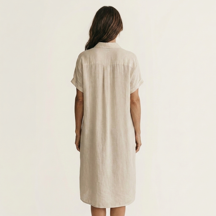Nidalie | Linen Midi Shirt Dress with Rolled Cuffs