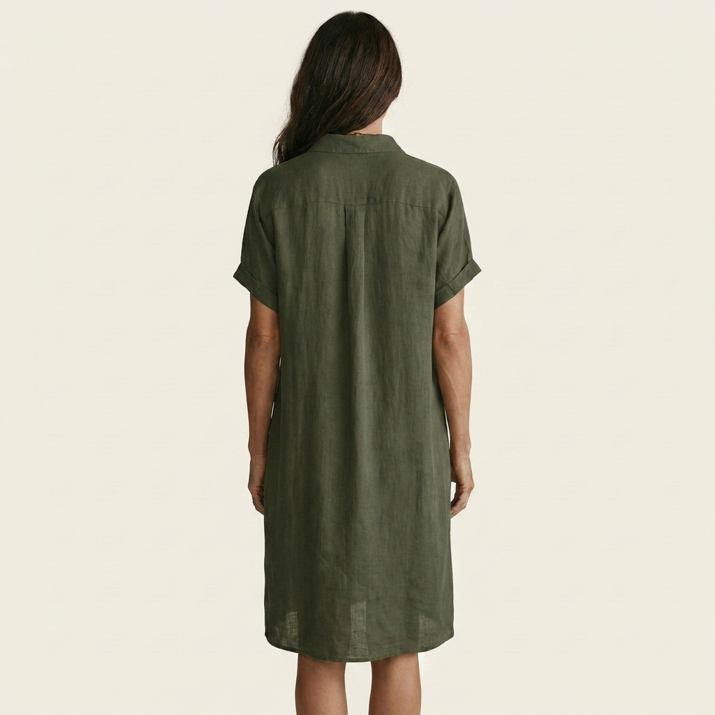 Nidalie | Linen Midi Shirt Dress with Rolled Cuffs