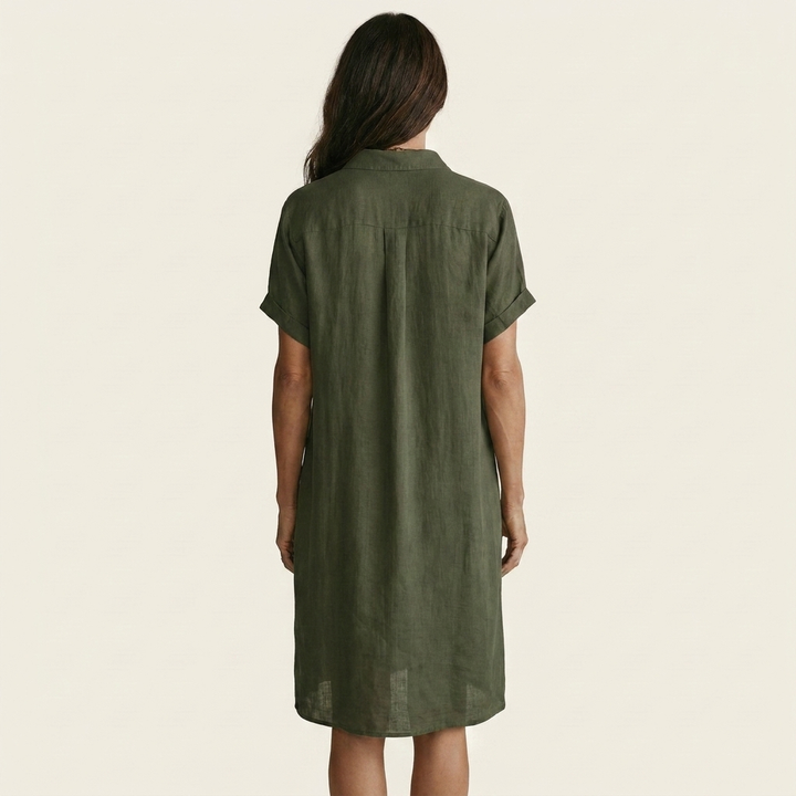 Nidalie | Linen Midi Shirt Dress with Rolled Cuffs